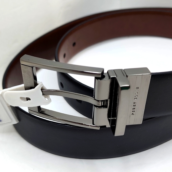 PERRY ELLIS POTFOLIO MEN'S REVERSIBLE BELT, BLACK & BROWN, SIZE 44 - Picture 2 of 8